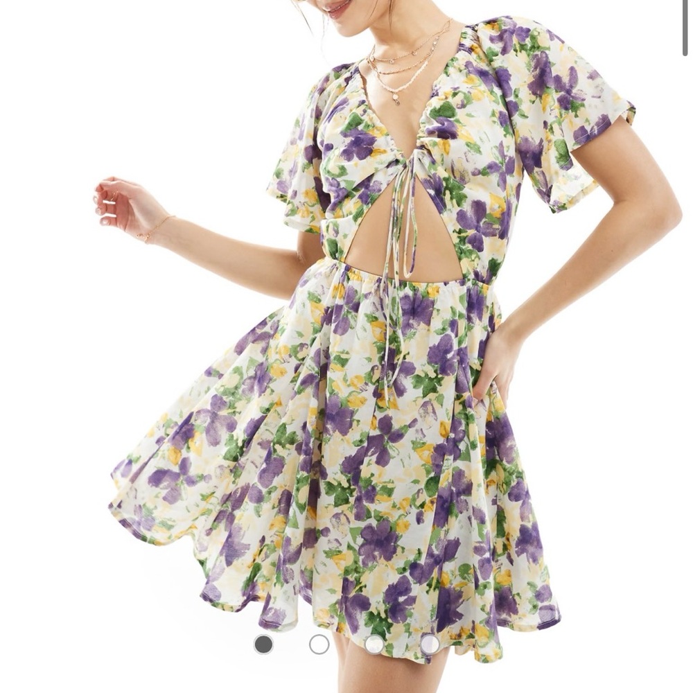 Floral Dress with Purple and Green Accents ASOS cut out front